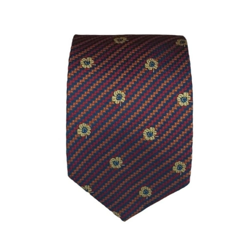 CACHAREL Blue Striped Floral Silk Tie SWITZERLAND 59"/ 3.5" EC
